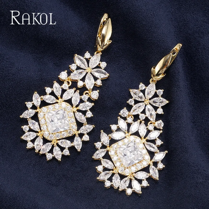 RAKOLI эффектный дизайн крошечные Яркие Камни CZ длинные висячие серьги набор