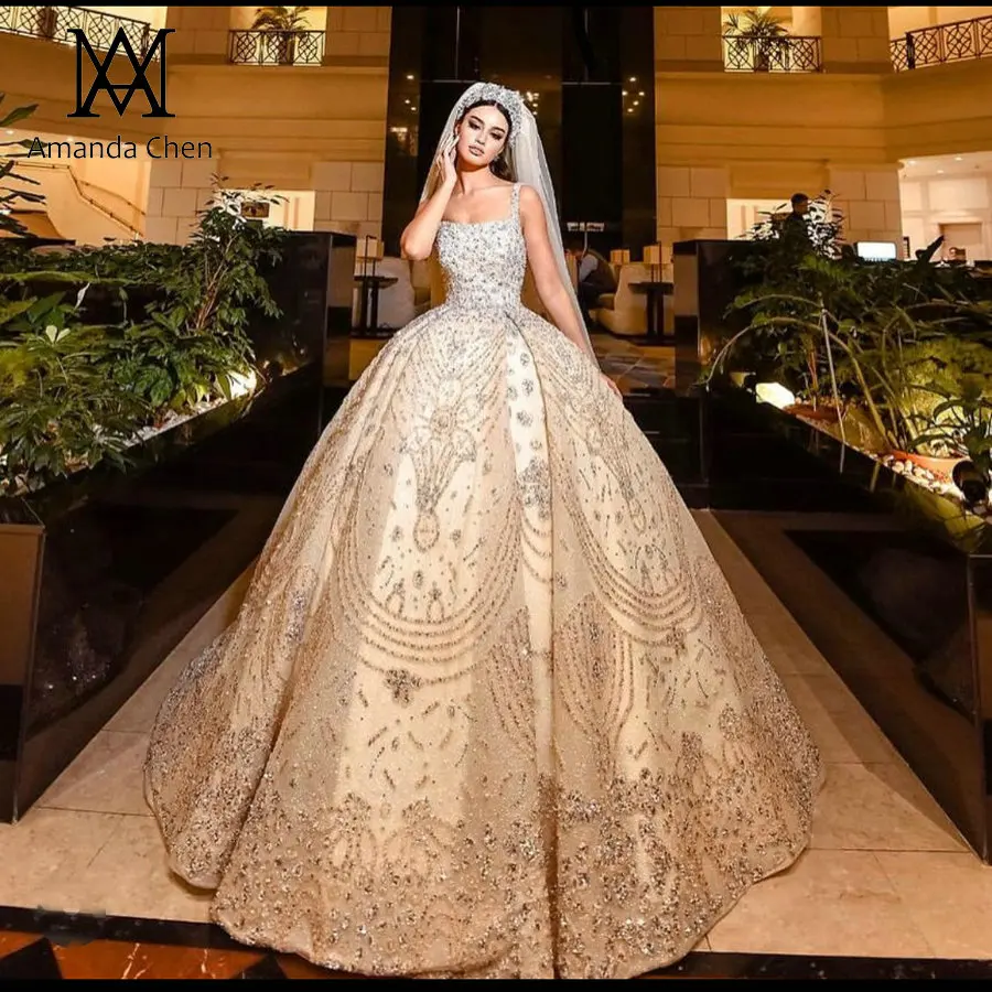 Robe de mariage 2020 роскошное бальное платье на бретельках ручной работы с бисером для