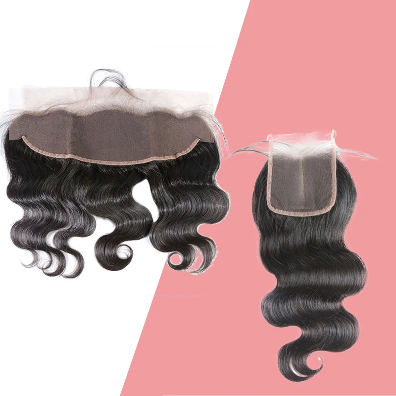 Перуанские волнистые человеческие волосы пучки с 13x4 кружевами фронтальные