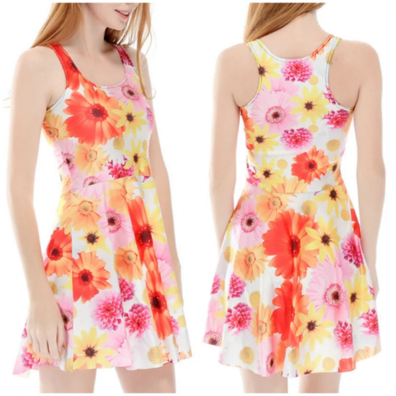 

Dress for Baby Girls Vest Top Pleated Skirt Elastic Fabric for Fat and Thin Girls Blue Sky Spring Flower Printing Women Dress
