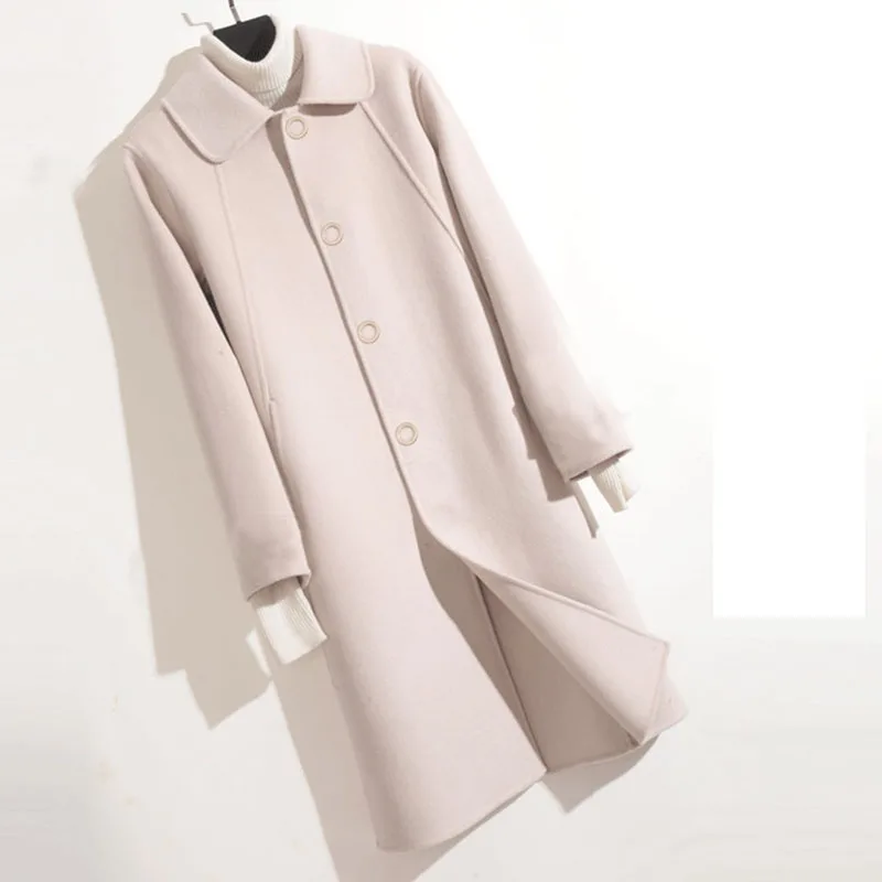 

Coat Spring Autumn Women Wool Coat New Fashion Long Double-Faced Woolen Coat Single-Breasted Slim Female Winter Wool Coat A550