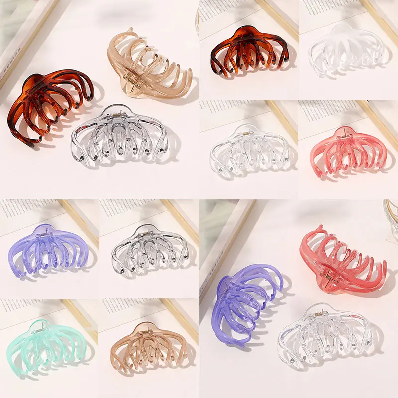 

Big Size Plastic Hair Claws Solid Color Transparent Hollow Hair Clip for Women Girls Hair Accessories Korean Acrylic Barrette