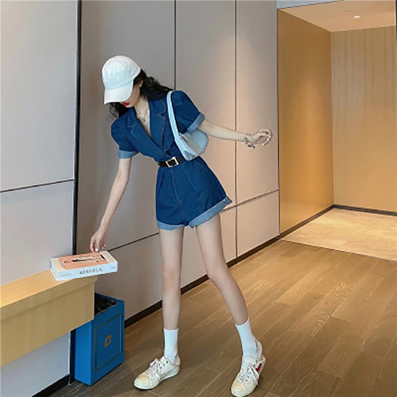 Женский комбинезон с высокой талией Свободный широкими штанинами повседневные