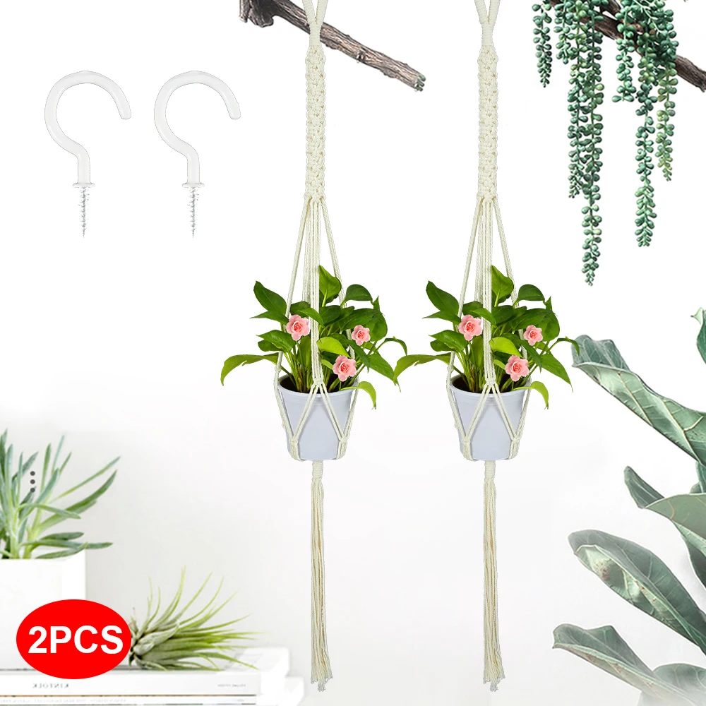 

2pcs Plant Hanging Basket Net Bag Garden Hanger Cotton Rope Ceiling Indoor Outdoor Planter Flower Pot Holder Home Decoration