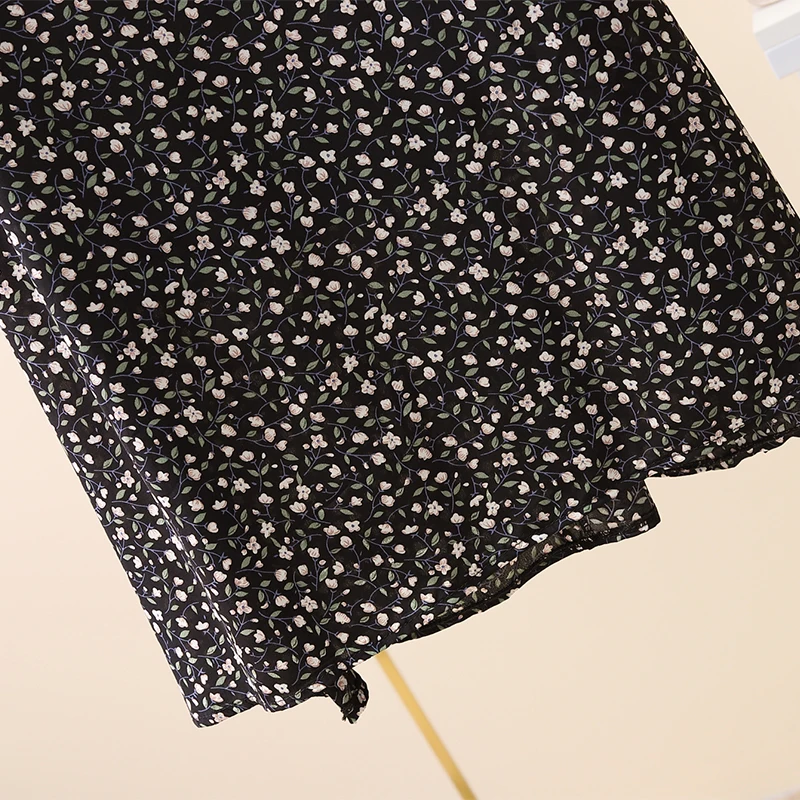 

Summer Chiffon Skirt Fashion Korean Style High Waist Floral Vintage A-Line Falda Negra De Mujer Leisure Long Skirts for Women