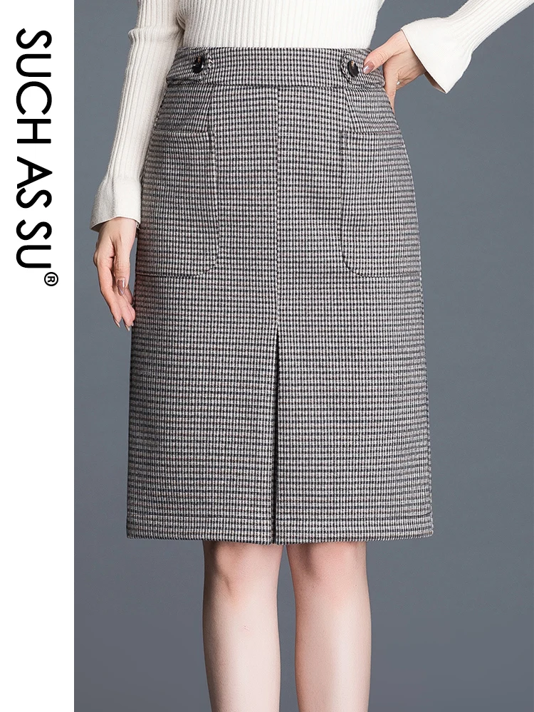 Женская трикотажная юбка карандаш черная в клетку S 3XL размера плюс Осень зима