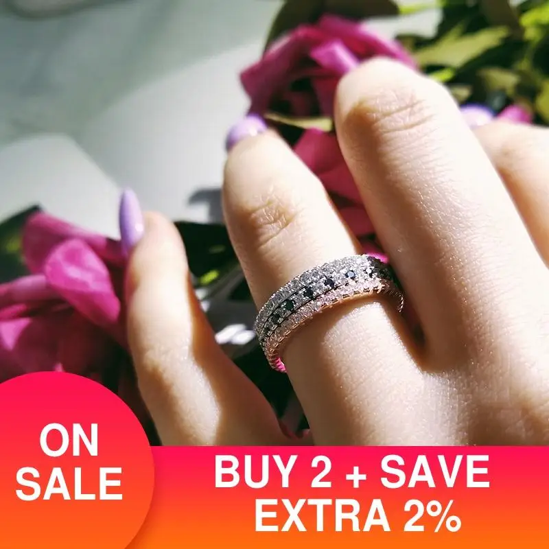 925 Стерлинговое Серебро штабелируемое Золотое черное кольцо Вечность Свадебный