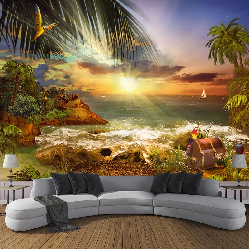 

3D обои на заказ, настенная живопись, остров, пляж, морской берег, кокосовое дерево, фотообои для гостиной, спальни, украшение