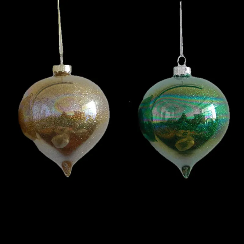 12pcs/pack Diameter=8cm Pearl Lustre Series Onion Shaped Hanging Glass Pendant Home DecorationChristmas Day Tree Hanger Handmade
