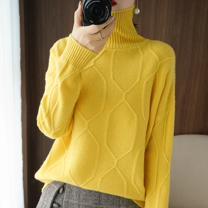 adohon 2020 woman winter 100% Cashmere sweaters autumn knitted Pullovers High Quality Warm Female thickening Turtleneck