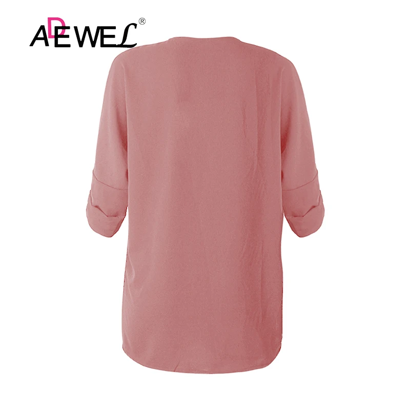 

ADEWEL 2021 Harajuku Solid Color V Neck Long Sleeve Blusas Mujer De Moda Plus Size Women Tops Clothing Roupas Femininas 2XL