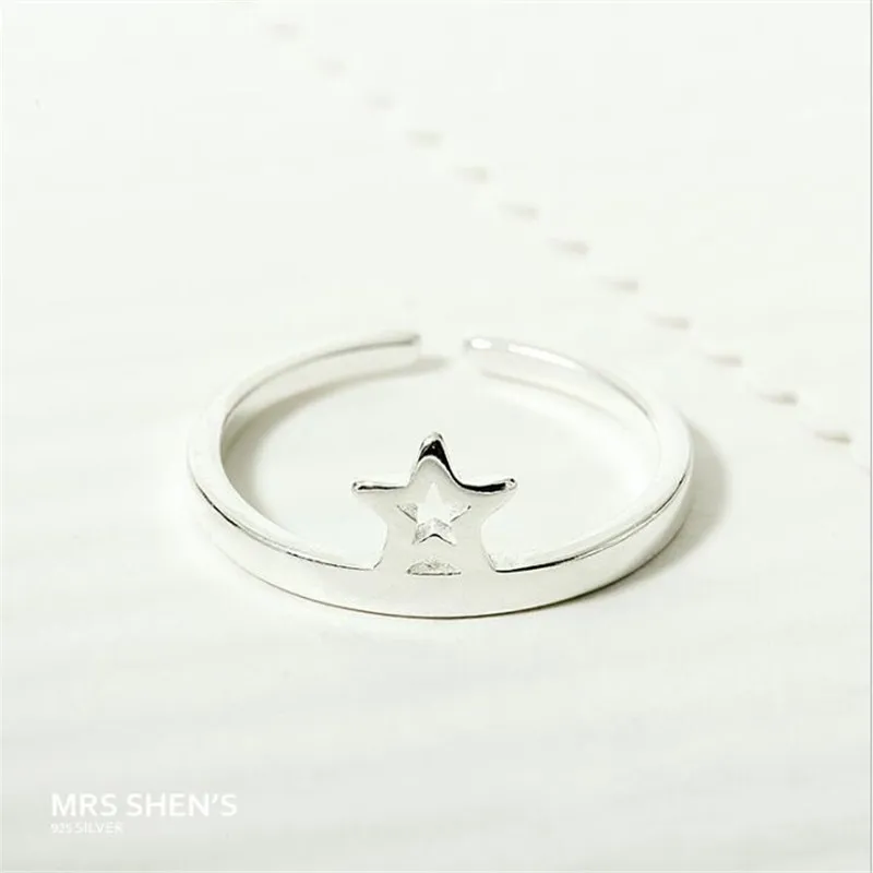 

Женские открытые кольца со звездами, Простые открытые кольца из стерлингового серебра 925 пробы в Корейском стиле, подарочные украшения, SR338