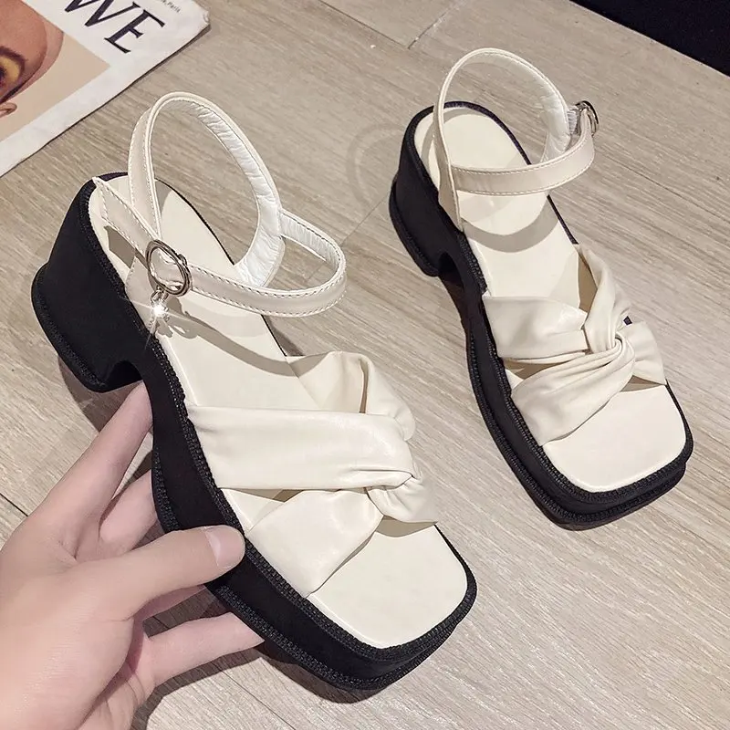 

Fashion Women High Heel Sandals Casual Platform Wedge Square Toe Luxury Brand Sandals Outdoor Non-slip Open Toe Beach Sandals