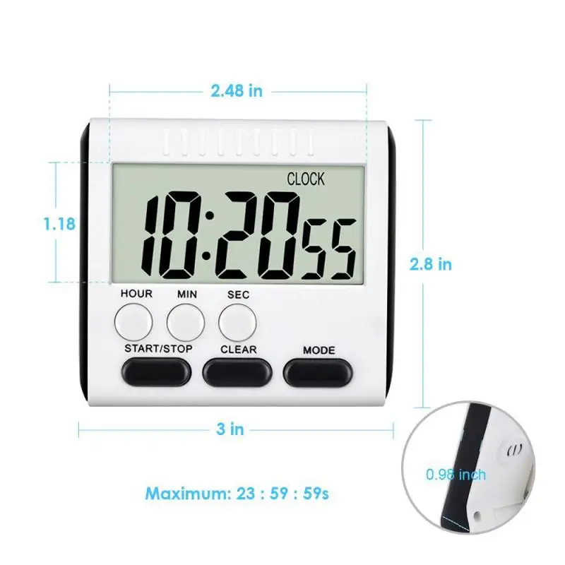 

Square LCD Digital Screen Kitchen Timer Digital Cooking Count Up Countdown Alarm Sleep Stopwatch Clock Function Temporizador