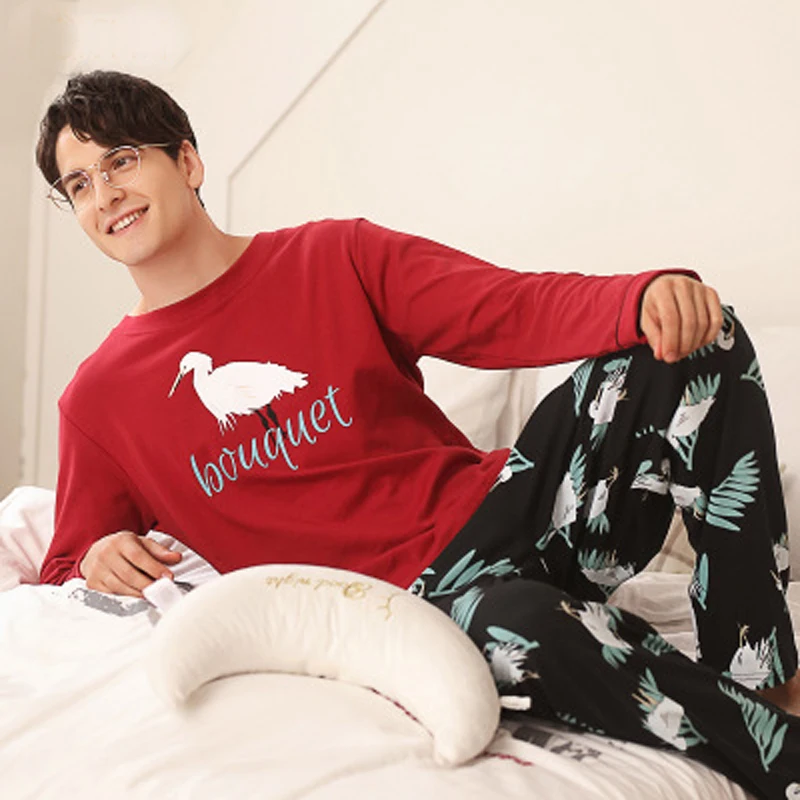 Llong sleeve pijama cotton pajamas set for male sleep home clothing casual nightie sleepwear men pyjamas suit autumn