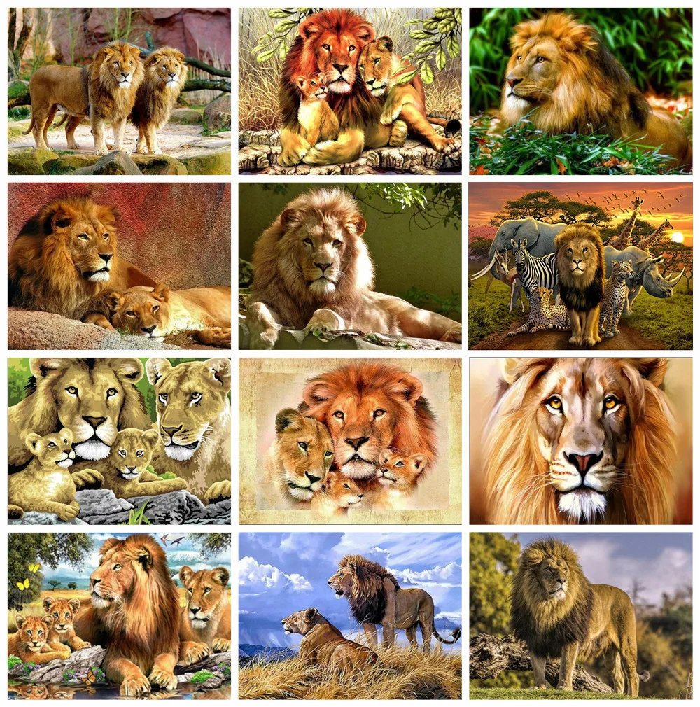 Huacan алмазная мазайка 5д животные вышивка полная выкладка львы распродажа картина