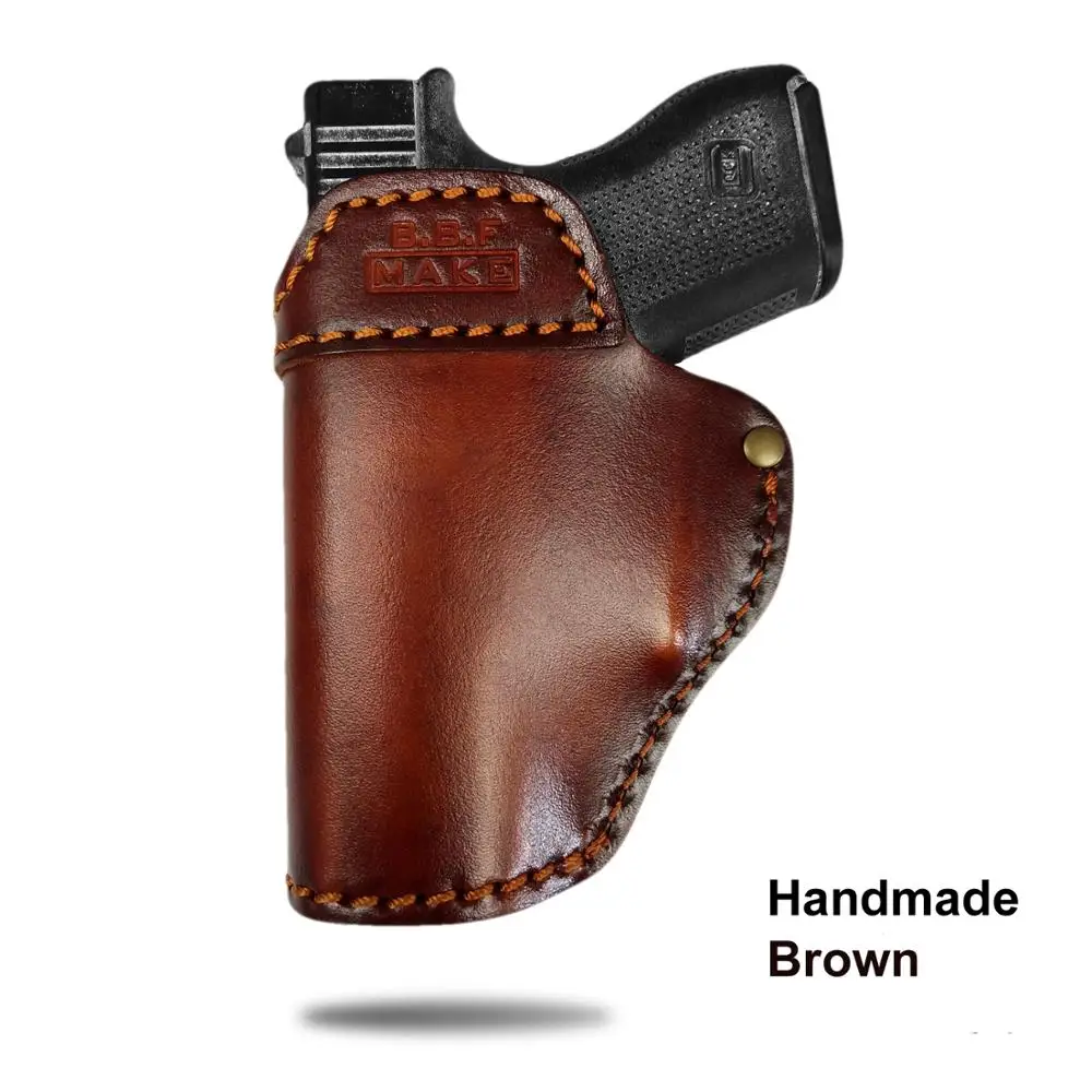 Brown B.B.F MAKE Gun Holster Leather Sheath For S&W M&P Shield- GLOCK 17 19 22 23 26 27 32 33 42, 43/Спрингфилд XD-S доски кобуры - Цвет: Brown