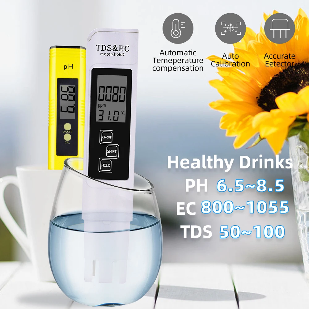 2 шт. Цифровой измеритель PH 0 14 тестер 20% PPM TDS EC ЖК дисплей Чистота воды аквариумный