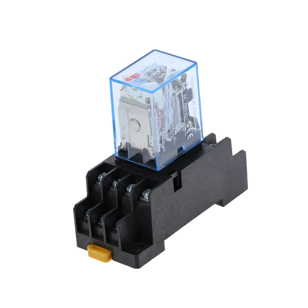 Розетка промежуточного реле 1шт MY4NJ DC 12V 24V AC 110V 220V с катушкой и зеленой светодиодной индикацией питания DIN-рейка 14 контактов + основание.