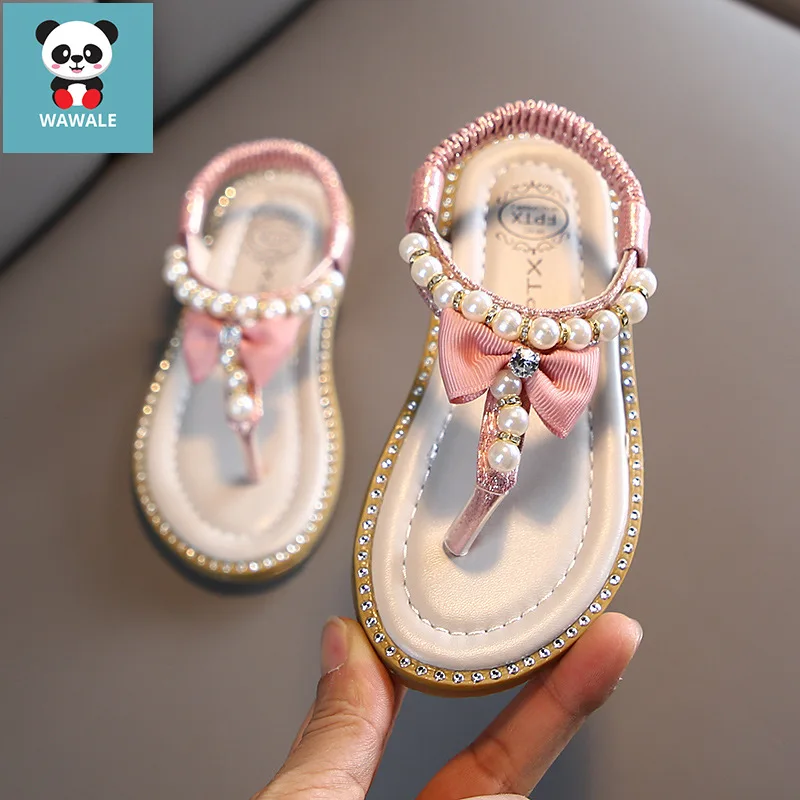 

2020 Summer Sandals For Girls Beadings Bow Princess Flip Flop Children Shoes Beach Cute Little Shoe