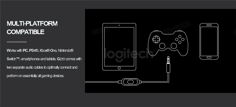 Оригинальные Игровые наушники logitech G233 Conpatible с ПК/PS4/смартфонами и накладками гарнитура с проводным управлением для всех геймеров Microph