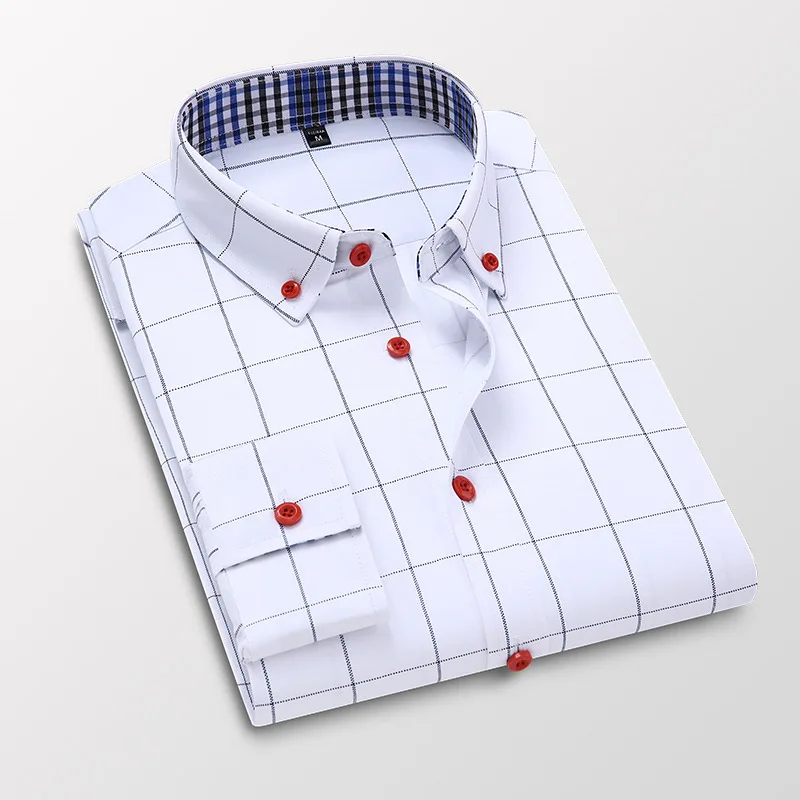 

High Quality Button Down Men's Plaid Cotton Mens Dress Shirts Male Long Sleeve Slim Fit Business Casual Man Shirt Plus 5XL