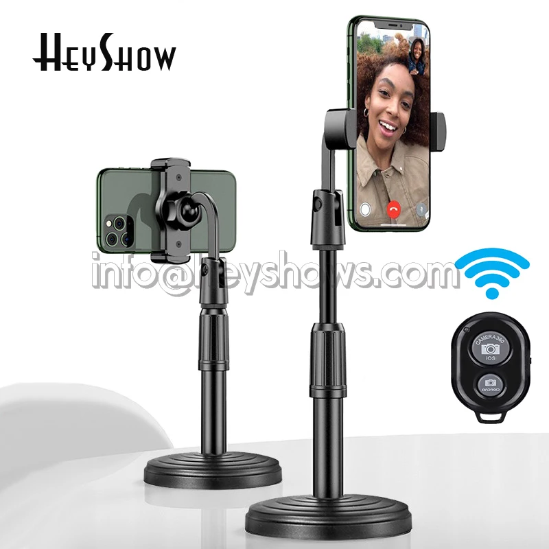 

360 Rotating Bluetooth Selfie Desktop Adjustable Mobile Cell Phone Holder Stand For Facetime Live Shoot Video Youtube Round Base