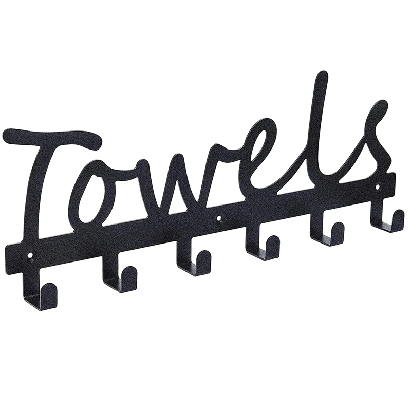 

Towel Hooks Bathroom Towel Racks Towel Holder & Organizer Black Sandblasted Wall Mounted 6 Hook Door Hooks Rustproof
