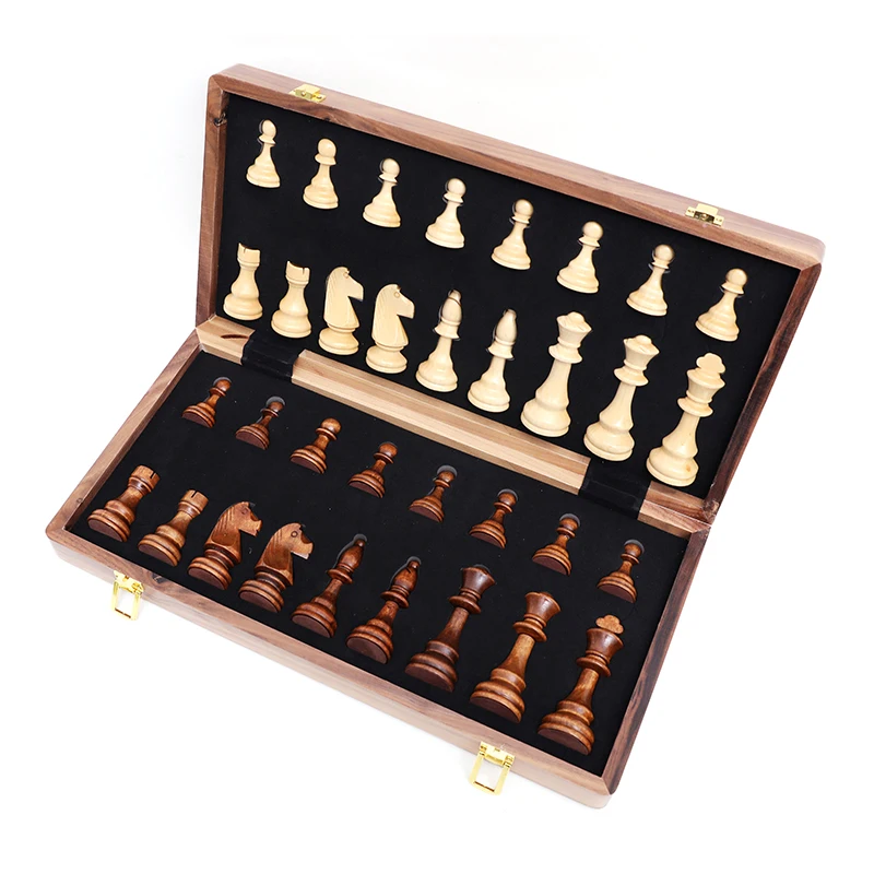 

Hot Top Grade Wooden Folding Large Chess Set Handwork Solid Wood Pieces Walnut Chessboard Children Entertainment Gift Board Game