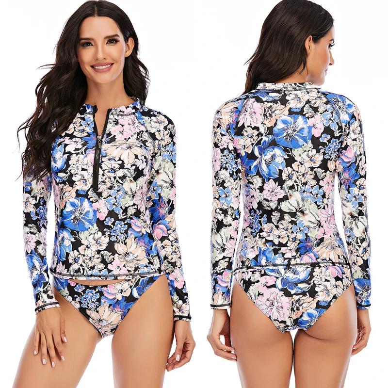 Купальник с принтом бикини женский купальник длинным рукавом из двух частей для