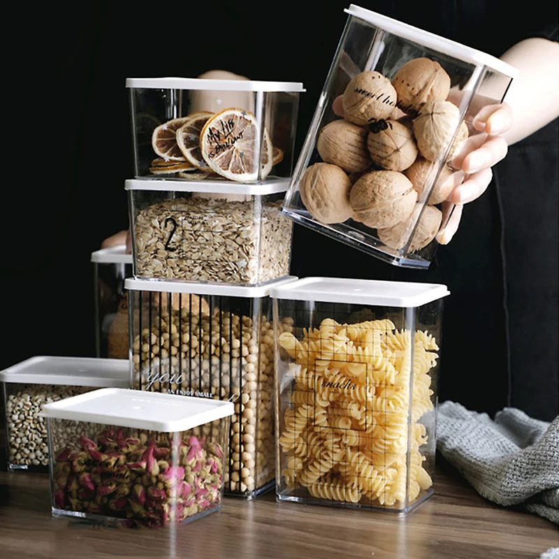 Штабелируемая пластиковая прозрачная банка для хранения пищи герметичная с