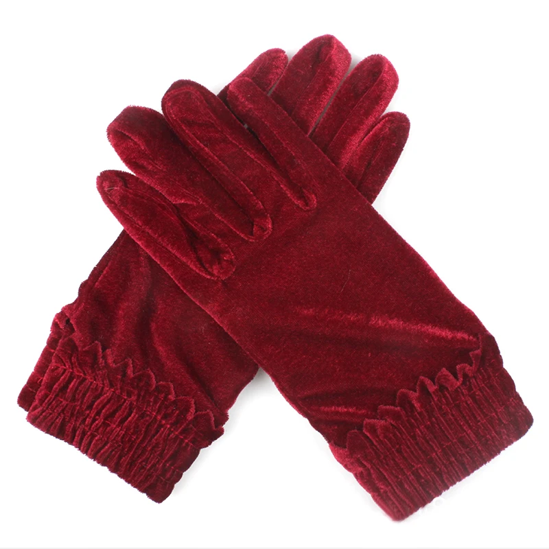 Винтажные зимние женские теплые бархатные эластичные перчатки мягкие удобные