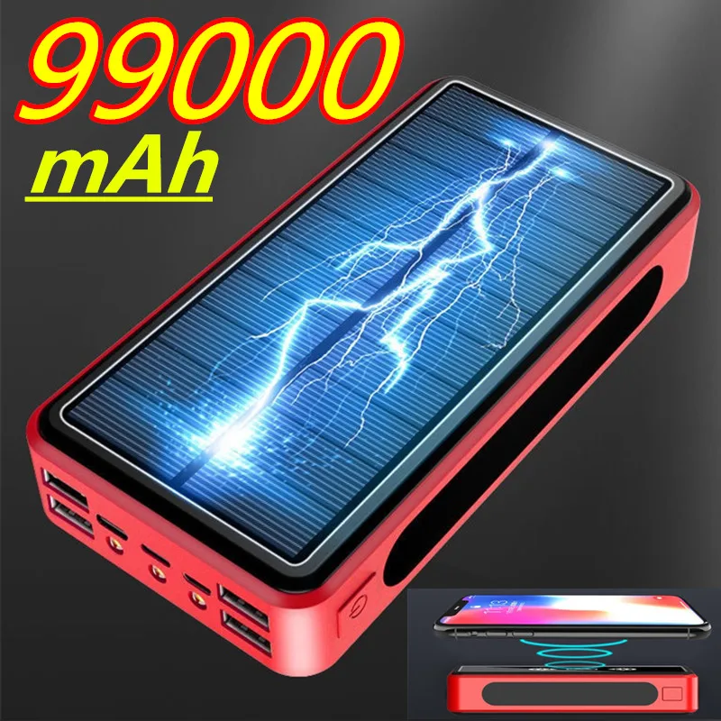 

99000mAh Power Bank Wireless Charging Solar Battery Panel Powerbank Large-capacity Mobile Phone Charger External Battery Pack