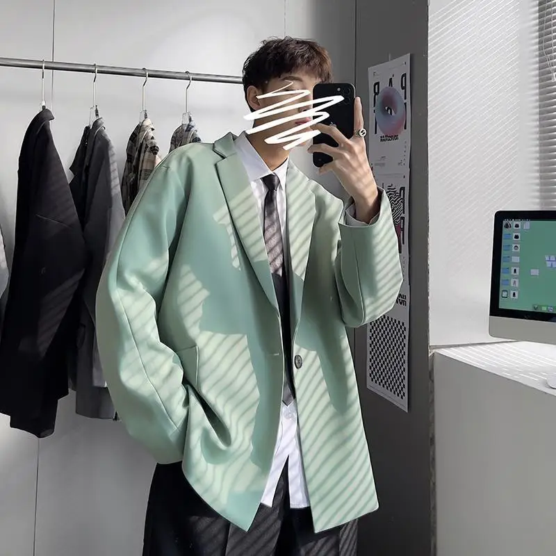 

2022 Korean Casual Preppy Men Clothing Mens Suit Jacket Green Blazer Oversized Blazer for Men Los Hombres Chaquetas Y Americanas