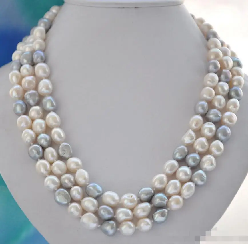 

Бесплатная доставка, 8-10 мм, Южная море, белый, серый, ожерелье с разноцветным жемчугом 60"