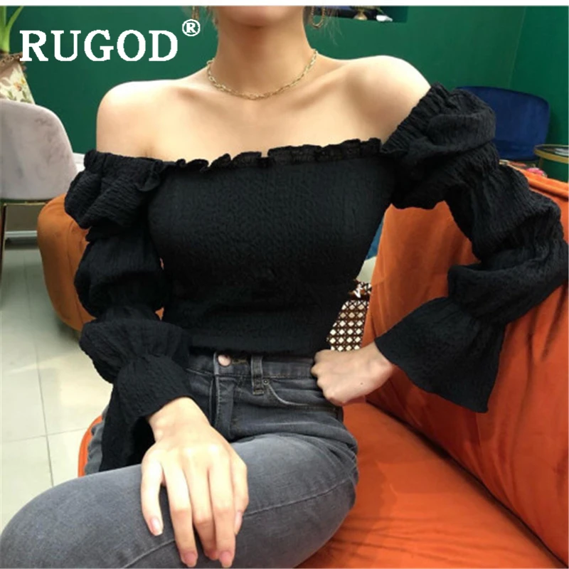 RUGOD Корейская Весенняя Новая женская блузка с длинным рукавом Модная тонкая
