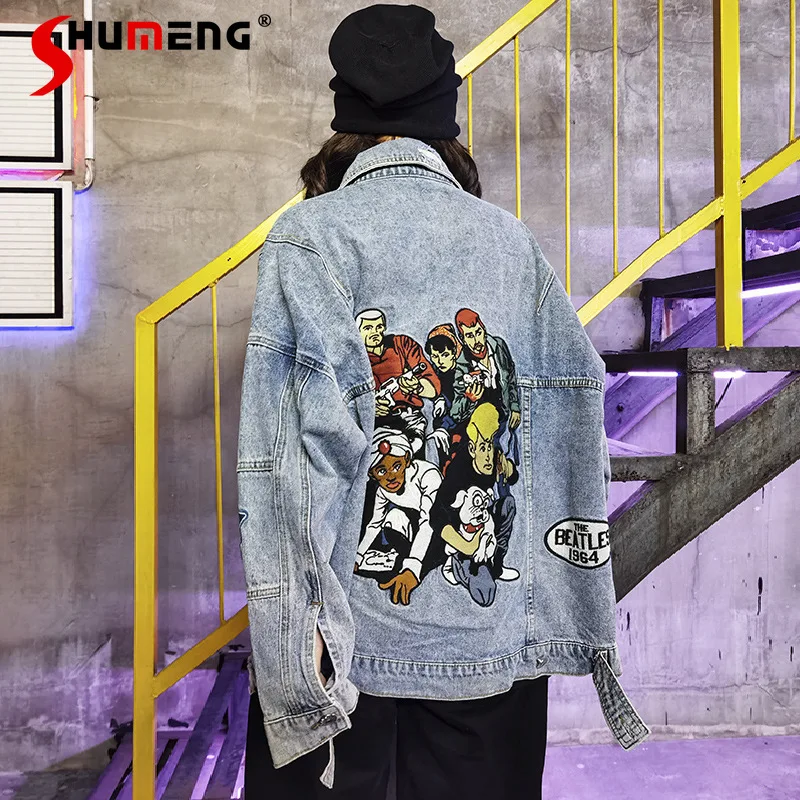 

2021 New Autumn Ladies Fashion Ins Casual Loose Denim Jacket Women's Slimming Embroidered Long Sleeve Square-Neck Jeans Coat