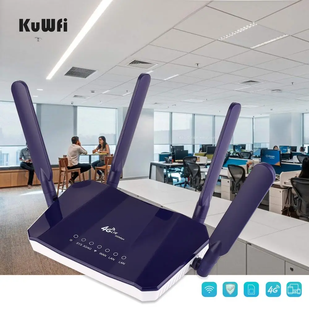 KuWFi 4G LTE CPE беспроводной маршрутизатор 300 Мбит/с внутренний роутер 4 шт. антенны с
