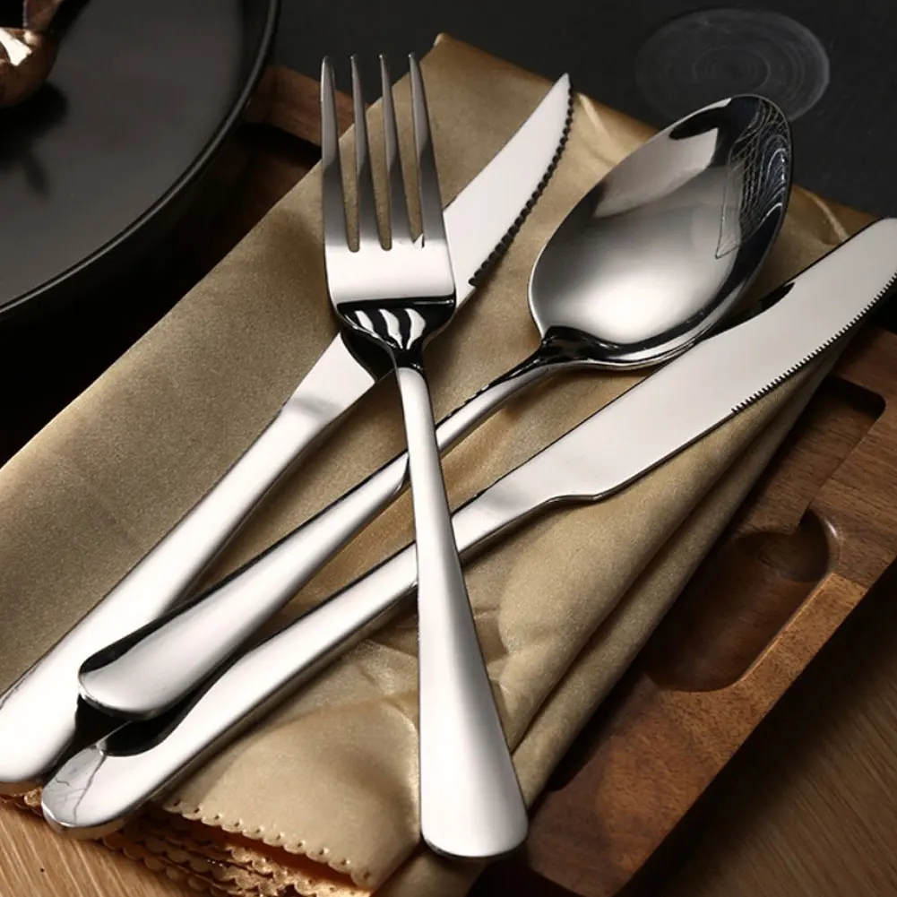 

Thickened Stainless Steel Steak Cutlery Set Silver Dinnerware Portable Flatware Kit Dinner Spoon Dinner Fork Kitchen Bar Utensil