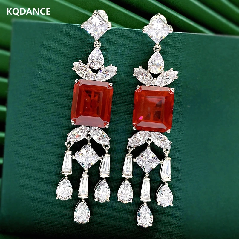 

KQDANCE 925 sterling silver with emerald cut Simulated ruby moissanite Diamond Hanging Earrings Jewelry 2021 Trend wholesale