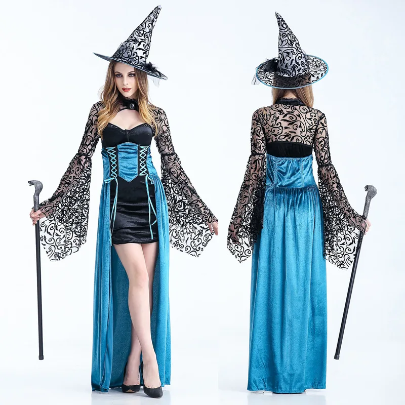 

Костюм для косплея на Хэллоуин платье ведьмы костюм вампира, голубое платье богини
