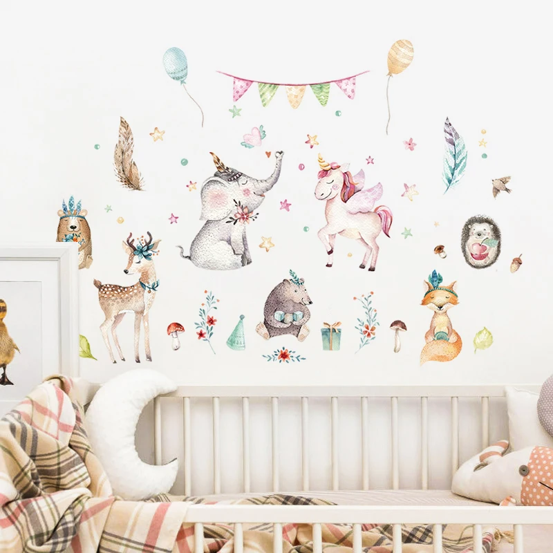 

Cartoon cute animals wall sticker kids room decoration baby bedroom decor cabinet decoration self-adhesive stickers home decor