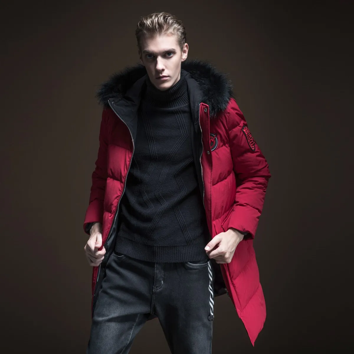 Мужской пуховик средней длины Sobretudo зимняя куртка с шерстяным воротником