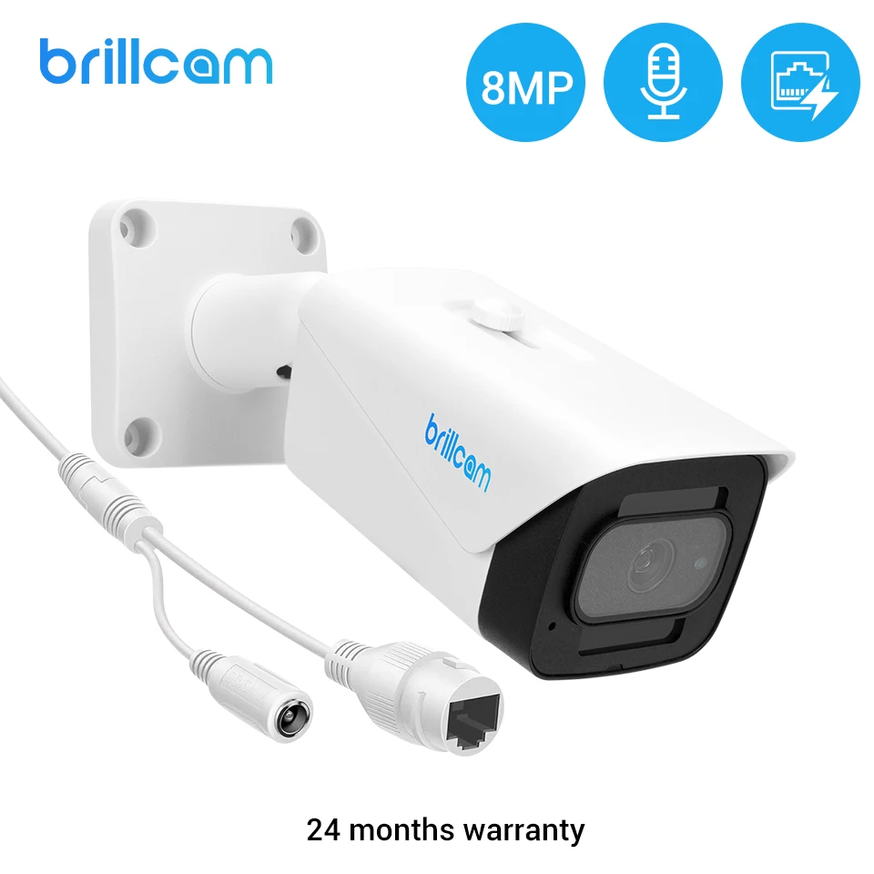 

Камера видеонаблюдения Brillcam 4K, уличная Антивандальная водонепроницаемая IP-камера 8 Мп с микрофоном, слотом для SD-карты, ночным видением