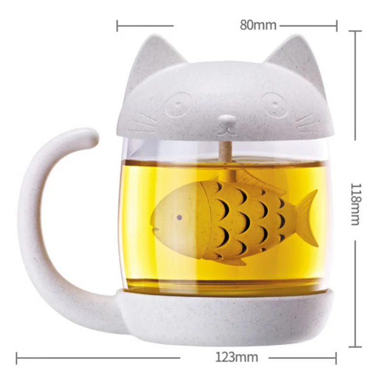 Портативная стеклянная чашка с милым котом мультяшный фильтр дизайнерская