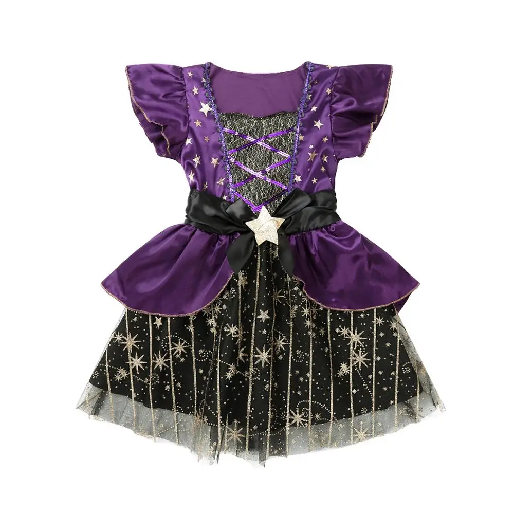 

Halloween Witch Cosplay Costume Sparkly Cosplay Dress with Pointed Hat Shiny Sequined Gilttering Stars Tutu Dress Party Clothes