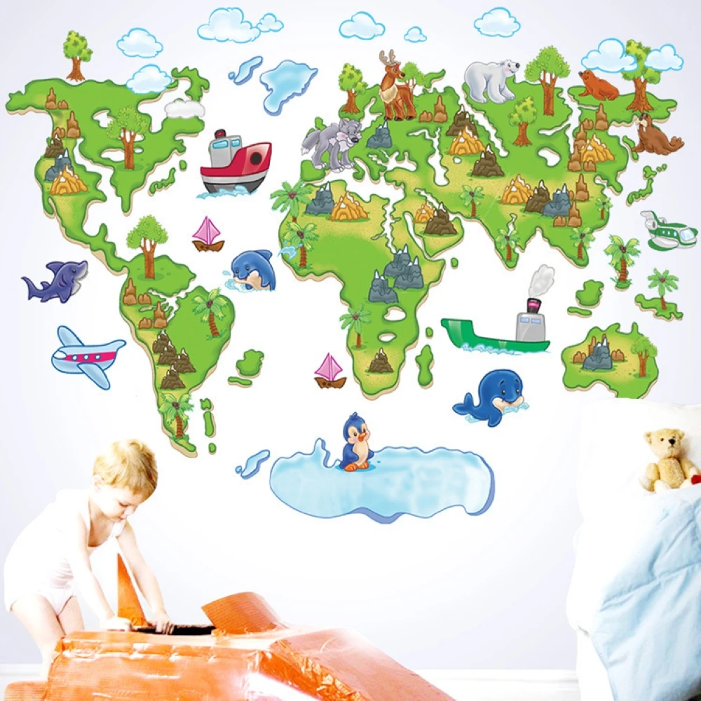 

Kids Room Nursery Decoration Creative World Map Wall Stickers Waterproof Eco Friendly Wallpaper For Home Decoration Accessories