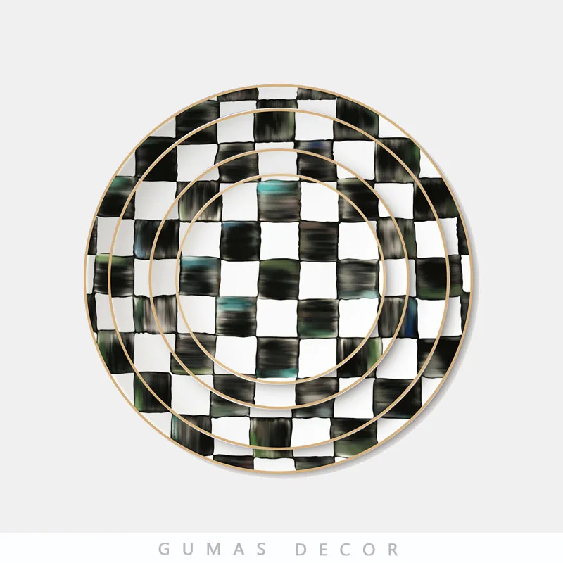 Домашний экспорта Черный и белый пять в ряд цвета слоновой кости Тарелка