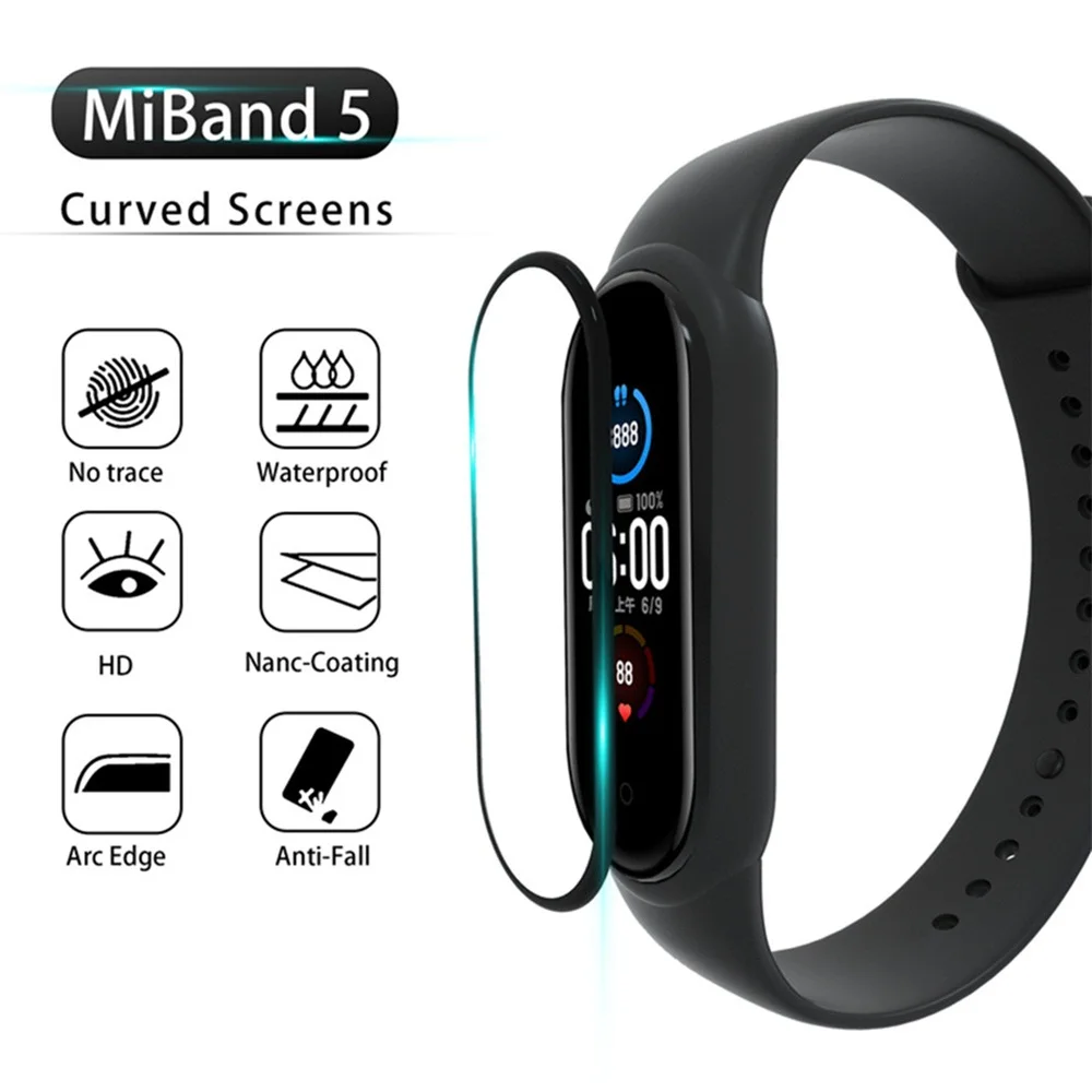 3D Изогнутые часы Защита экрана для Xiaomi Mi Band 5 Smartwatch защитная пленка из мягкого