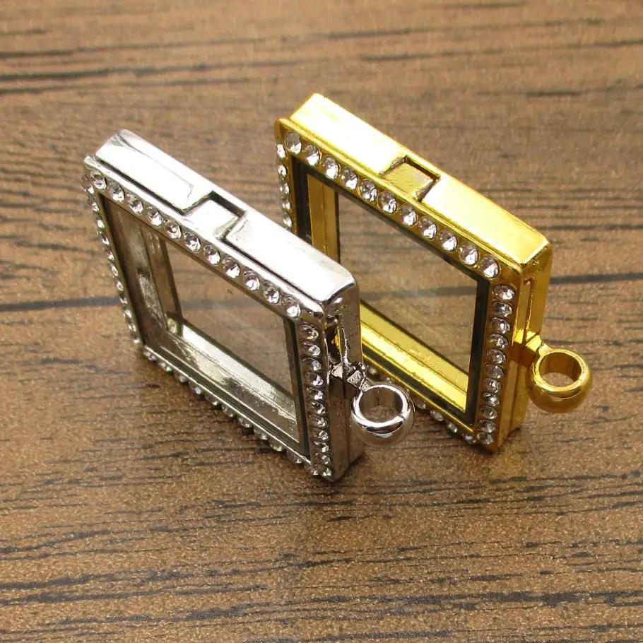 Square Magnet Floating Locket 1PCS/Lot 35×28mm Memory Glass With Rhinestones DIY Necklace Craft 2 Colors Available-TS0047 | Украшения и